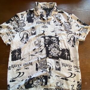 Y2K Black and White Graphic Men's Shirt punk goth tattoo skeleton large